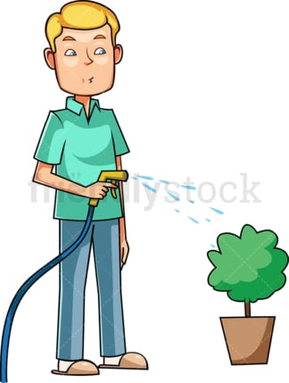 Man watering plant in a pot. PNG - JPG and vector EPS file formats (infinitely scalable). Image isolated on transparent background.