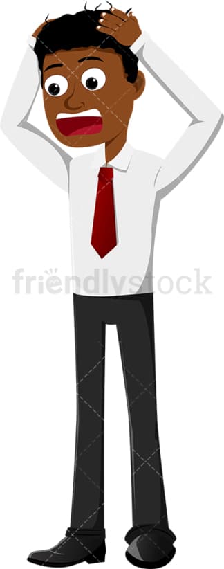 Black businessman screaming and pulling his hair. PNG - JPG and vector EPS file formats (infinitely scalable). Image isolated on transparent background.