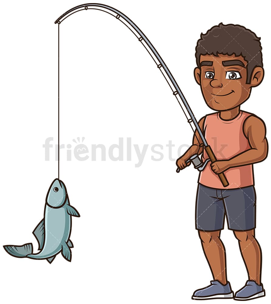 Download Black Man Fishing Cartoon Clipart Vector - FriendlyStock