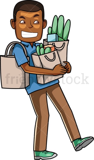 Black man struggling to carry grocery bags. PNG - JPG and vector EPS file formats (infinitely scalable). Image isolated on transparent background.
