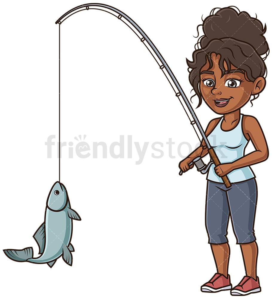 Download Black Woman Fishing Cartoon Clipart Vector - FriendlyStock