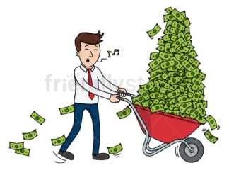 Businessman pushing wheelbarrow of cash. PNG - JPG and vector EPS (infinitely scalable).