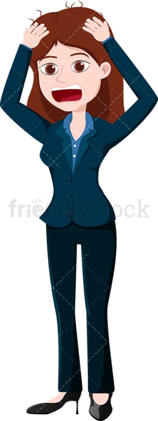 Desperate businesswoman pulling her hair. PNG - JPG and vector EPS file formats (infinitely scalable). Image isolated on transparent background.