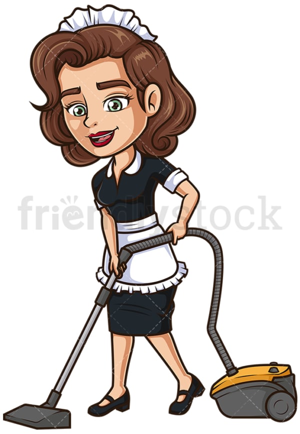 Housekeeper using vacuum cleaner. PNG - JPG and vector EPS (infinitely scalable).