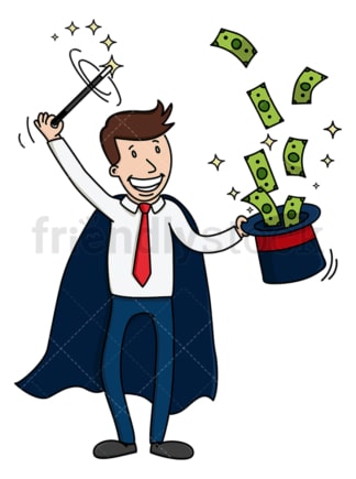 Magician man magically making money. PNG - JPG and vector EPS (infinitely scalable).