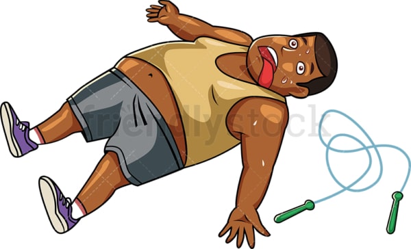 Overweight black man exhausted from working out. PNG - JPG and vector EPS file formats (infinitely scalable). Image isolated on transparent background.