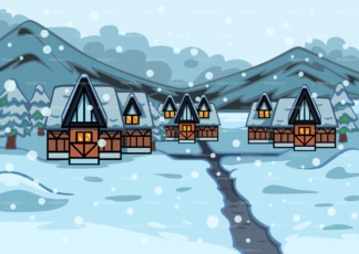 Small village covered in snow background. PNG - JPG and vector EPS file formats (infinitely scalable). Image isolated on transparent background.