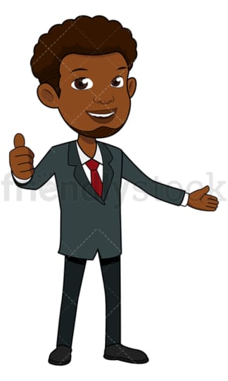 Smiling black businessman thumbs up. PNG - JPG and vector EPS file formats (infinitely scalable). Image isolated on transparent background.
