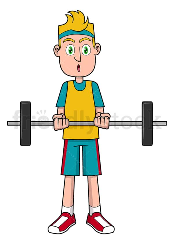 若い男リフティングバーベル漫画ベクトルクリップアート Friendlystock