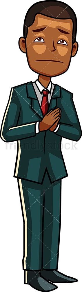Black businessman in prayer. PNG - JPG and vector EPS file formats (infinitely scalable). Image isolated on transparent background.