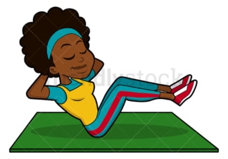 Black woman exercising her abs. PNG - JPG and vector EPS file formats (infinitely scalable). Image isolated on transparent background.