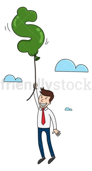 Businessman flying with dollar balloon. PNG - JPG and vector EPS (infinitely scalable).