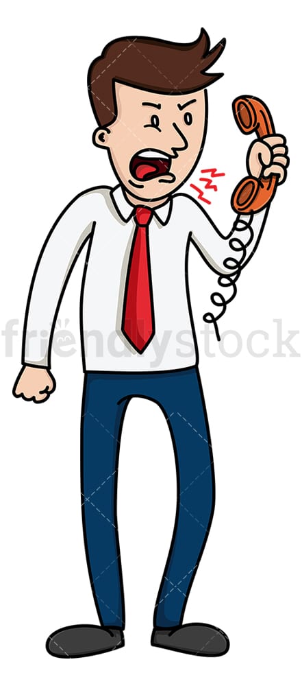 Businessman screaming into telephone. PNG - JPG and vector EPS file formats (infinitely scalable). Image isolated on transparent background.