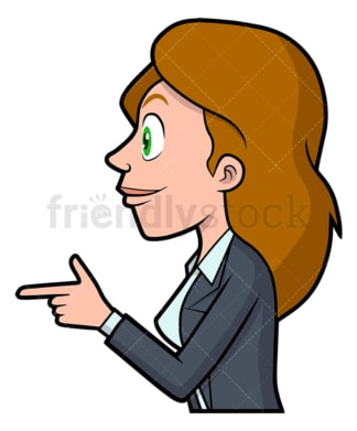 Businesswoman pointing to the side. PNG - JPG and vector EPS file formats (infinitely scalable). Image isolated on transparent background.
