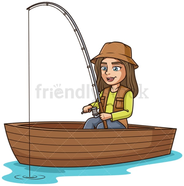 Girl in a boat fishing. PNG - JPG and vector EPS (infinitely scalable).