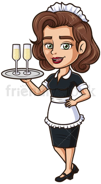 Maid serving champagne. PNG - JPG and vector EPS (infinitely scalable).