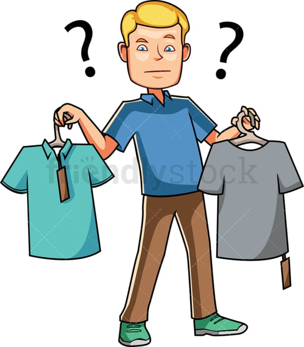 Man choosing between two t-shirts. PNG - JPG and vector EPS file formats (infinitely scalable). Image isolated on transparent background.