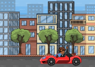 Rich black woman driving sports car in the city. PNG - JPG and vector EPS file formats (infinitely scalable). Image isolated on transparent background.