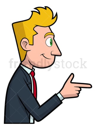 Smiling businessman pointing. PNG - JPG and vector EPS file formats (infinitely scalable). Image isolated on transparent background.