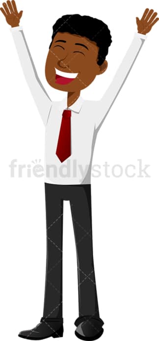 Victorious black man raising his hands into the air. PNG - JPG and vector EPS file formats (infinitely scalable). Image isolated on transparent background.