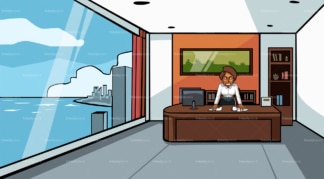 Angry business woman behind desk at the office. PNG - JPG and vector EPS file formats (infinitely scalable). Image isolated on transparent background.