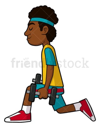 Black man doing lunges using dumbbells. PNG - JPG and vector EPS file formats (infinitely scalable). Image isolated on transparent background.