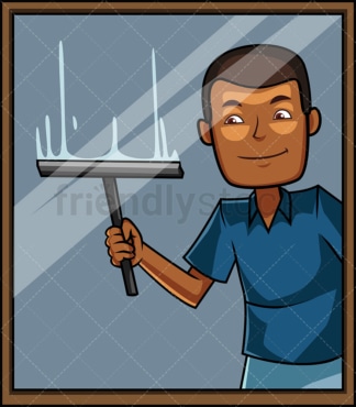 Black man window cleaning. PNG - JPG and vector EPS file formats (infinitely scalable). Image isolated on transparent background.