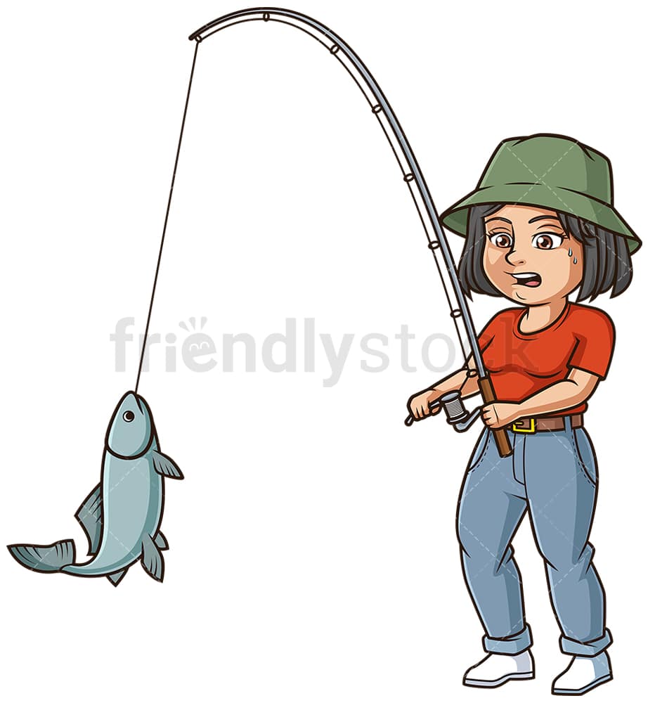 Download Middle-Aged Woman Fishing Cartoon Clipart Vector ...