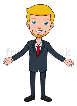 Smiling businessman with arms wide open. PNG - JPG and vector EPS file formats (infinitely scalable). Image isolated on transparent background.