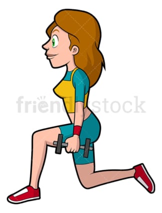 Woman doing long lunges with dumbbells. PNG - JPG and vector EPS file formats (infinitely scalable). Image isolated on transparent background.