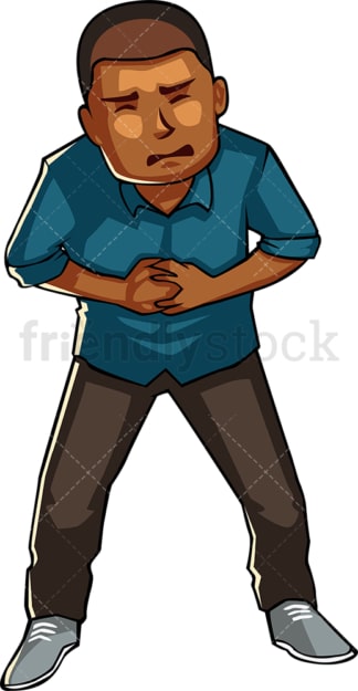 Black man with abdominal pains. PNG - JPG and vector EPS file formats (infinitely scalable). Image isolated on transparent background.
