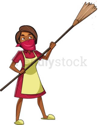 Black woman dusting. PNG - JPG and vector EPS file formats (infinitely scalable). Image isolated on transparent background.