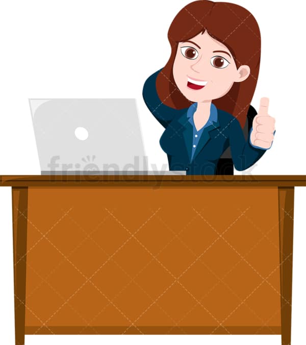 Woman behind her desk giving the thumbs up. PNG - JPG and vector EPS file formats (infinitely scalable). Image isolated on transparent background.