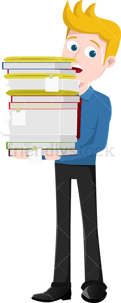 Businessman carrying paperwork and sweating. PNG - JPG and vector EPS file formats (infinitely scalable). Image isolated on transparent background.