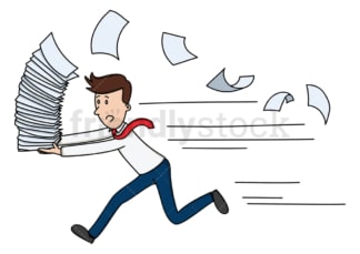 Businessman running with stack of papers. PNG - JPG and vector EPS file formats (infinitely scalable). Image isolated on transparent background.