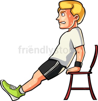 Caucasian man doing chair dips. PNG - JPG and vector EPS file formats (infinitely scalable). Image isolated on transparent background.