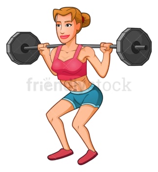 Female bodybuilder performing squat with barbell. PNG - JPG and vector EPS (infinitely scalable).