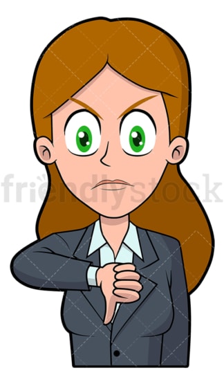 Frustrated businesswoman thumbs down. PNG - JPG and vector EPS file formats (infinitely scalable). Image isolated on transparent background.