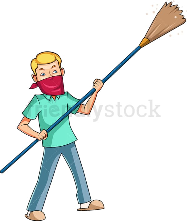 Man dusting with long feather duster. PNG - JPG and vector EPS file formats (infinitely scalable). Image isolated on transparent background.
