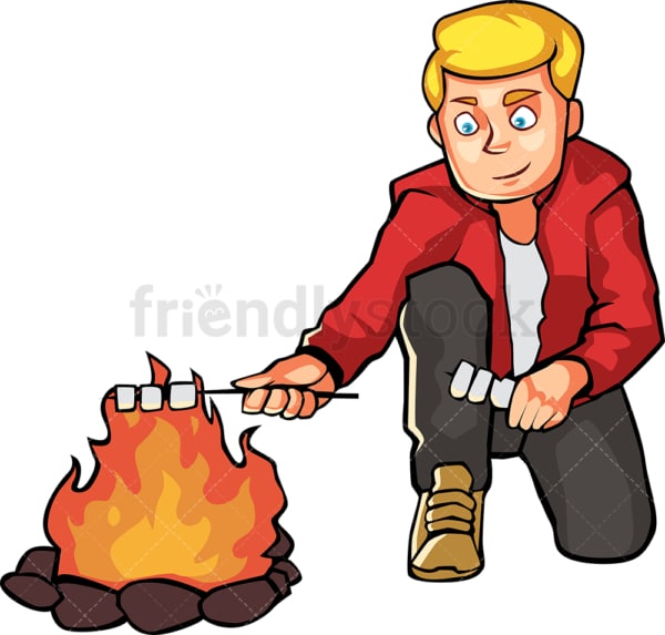 Man roasting marshmallows by the campfire. PNG - JPG and vector EPS file formats (infinitely scalable). Image isolated on transparent background.