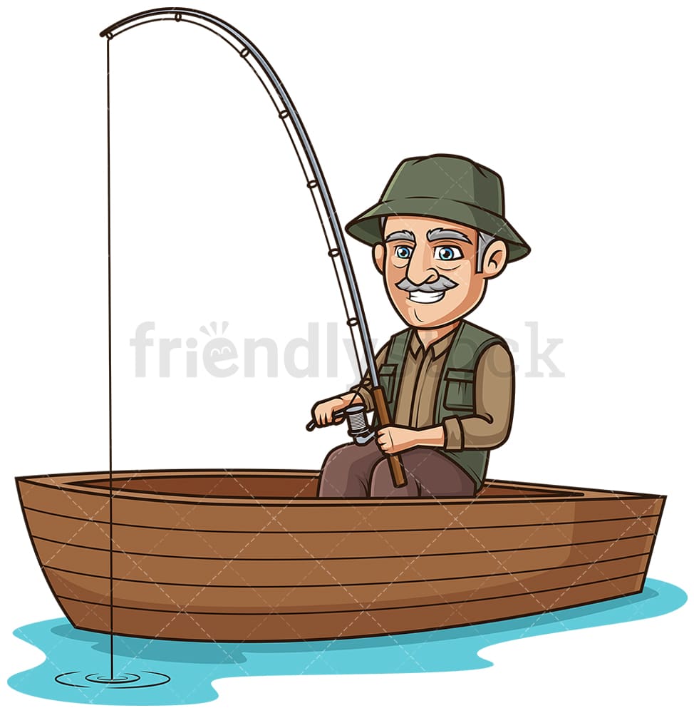 Old Man In A Boat Fishing Cartoon Clipart Vector ...