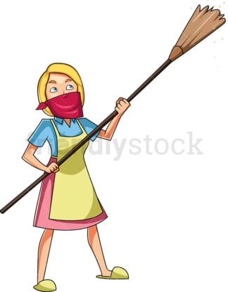 Woman dusting the ceiling. PNG - JPG and vector EPS file formats (infinitely scalable). Image isolated on transparent background.