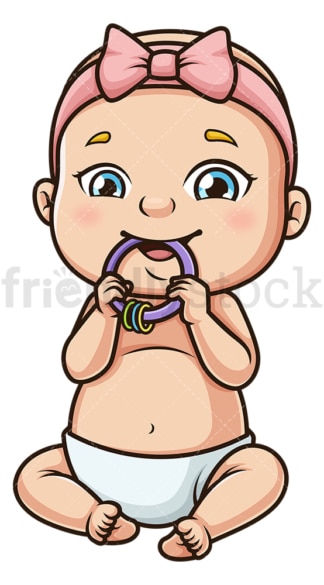 Baby girl with teether. PNG - JPG and vector EPS (infinitely scalable).