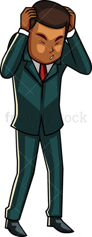 Black businessman grasping his head. PNG - JPG and vector EPS file formats (infinitely scalable). Image isolated on transparent background.