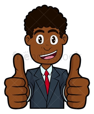 Black businessman thumbs up both hands. PNG - JPG and vector EPS file formats (infinitely scalable). Image isolated on transparent background.