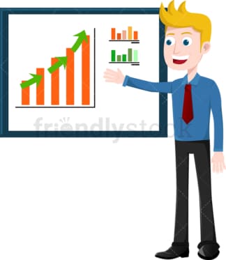 Businessman reviewing kpis on presentation board. PNG - JPG and vector EPS file formats (infinitely scalable). Image isolated on transparent background.