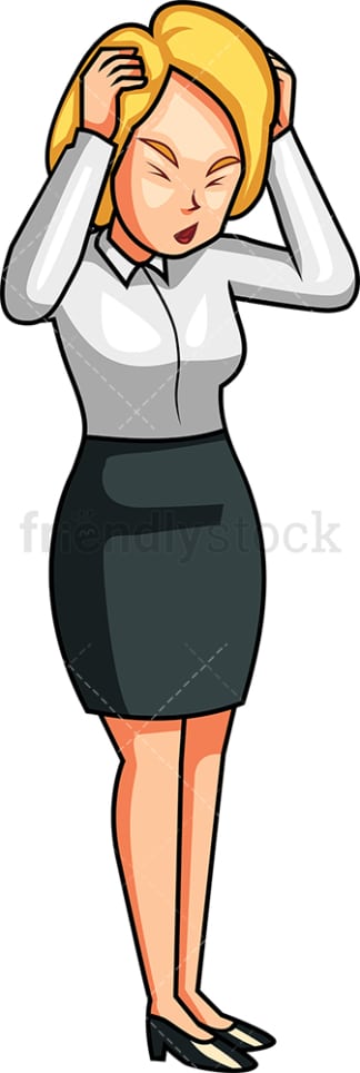 Businesswoman holding head and squinting. PNG - JPG and vector EPS file formats (infinitely scalable). Image isolated on transparent background.