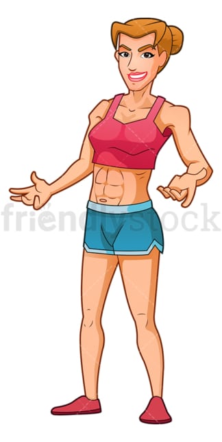 Confident female bodybuilder showing off muscles. PNG - JPG and vector EPS (infinitely scalable).