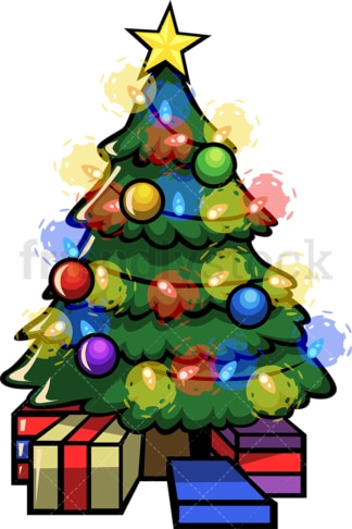 Decorated christmas tree with lights. PNG - JPG and vector EPS file formats (infinitely scalable). Image isolated on transparent background.