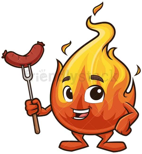Flame mascot barbeque sausage. PNG - JPG and vector EPS (infinitely scalable).